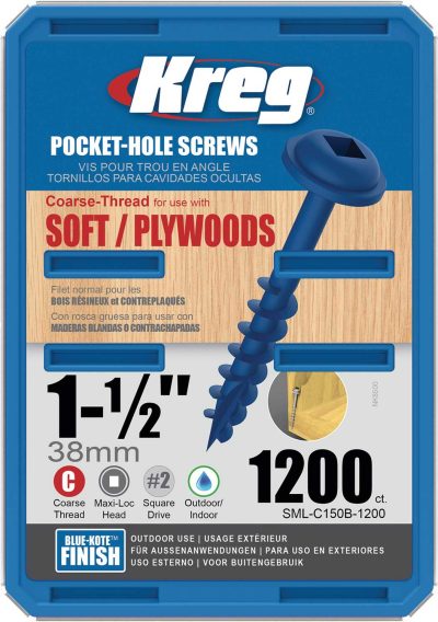 Kreg Blue-Kote WR Pocket Screws - 1-1/2", #8 Coarse, Washer-Head, 1200ct