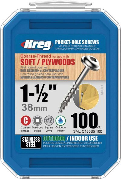 Kreg 305 Stainless Steel Pocket Screws - 1-1/2", #8 Coarse, Washer-Head, 100ct