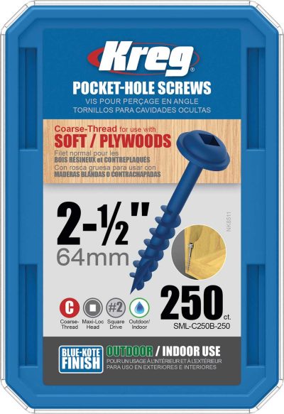 Kreg Blue-Kote WR Pocket Screws - 2-1/2", #8 Coarse, Washer-Head, 250ct