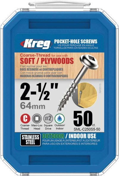 Kreg 305 Stainless Steel Pocket Screws - 2-1/2", #10 Coarse, Washer-Head, 50ct