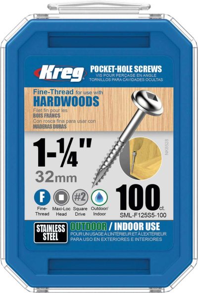 Kreg 305 Stainless Steel Pocket Screws - 1-1/4", #7 Fine, Washer-Head, 100ct