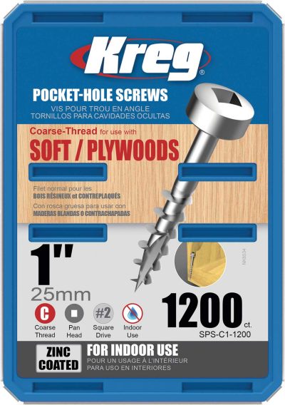 Kreg Pocket Screws - 1", #7 Coarse, Pan-Head, 1200ct